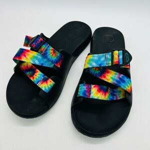 CHACO MEN’S DARK TIE DYE CHILLO SLIDES SIZE 10